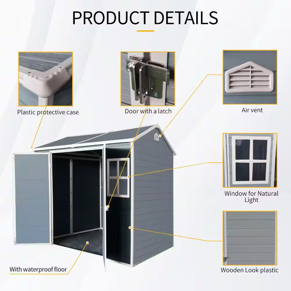 4 Ft. W X 8 Ft. D Gray Outdoor Storage Resin Shed with Floor, Outdoor Tool Shed for Gargen Patio Yard (32 Sq. Ft. )