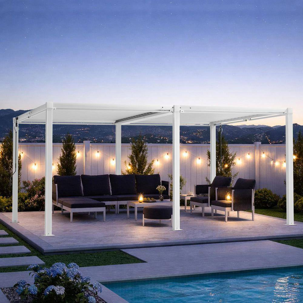 12 Ft. X 16 Ft. White Aluminum Louvered Pergola with Steel Roof