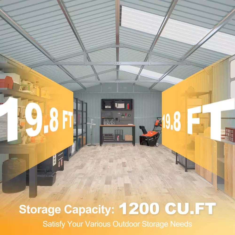 Outdoor Storage Shed 20X10 FT, Metal Garden Shed Backyard Utility Tool House Building with Window 2 Doors and 4 Vents Fo