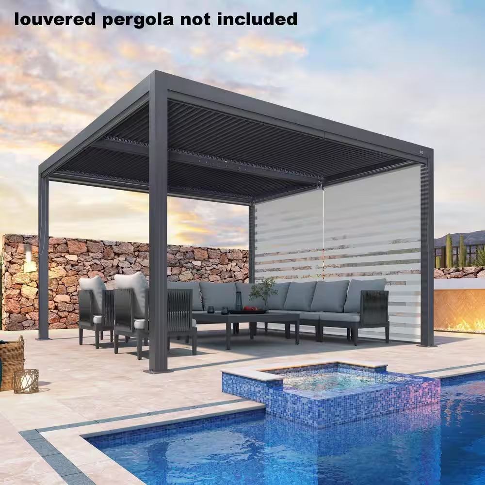 12 Ft. Individual Adjustable Sunshade Privacy Roller Blinds for Gray Aluminum Louvered Pergola 1-Side Wall