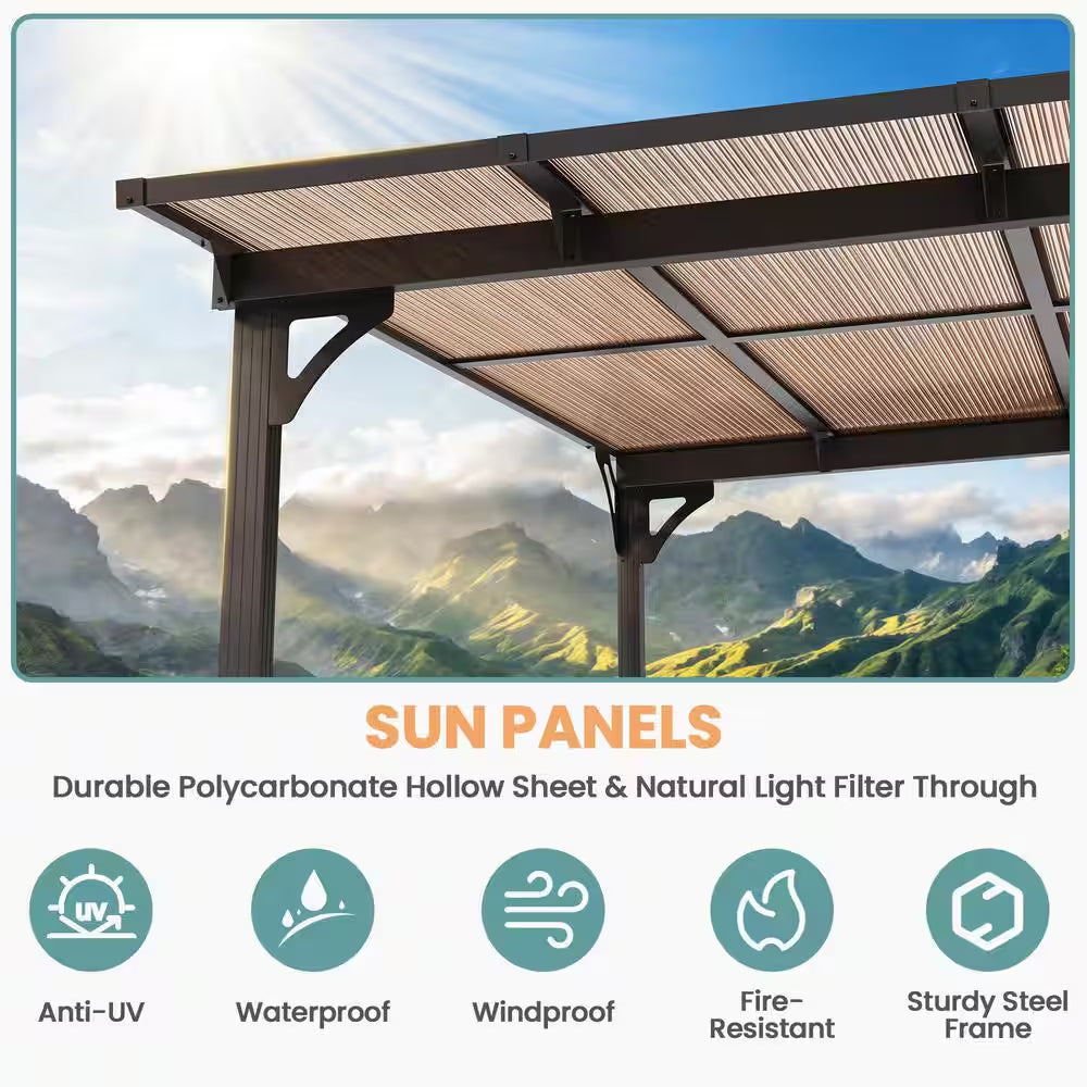 10 Ft. X 14 Ft. Outdoor Gazebo Pergola Aluminum Framed with Sloping Pitched Roof