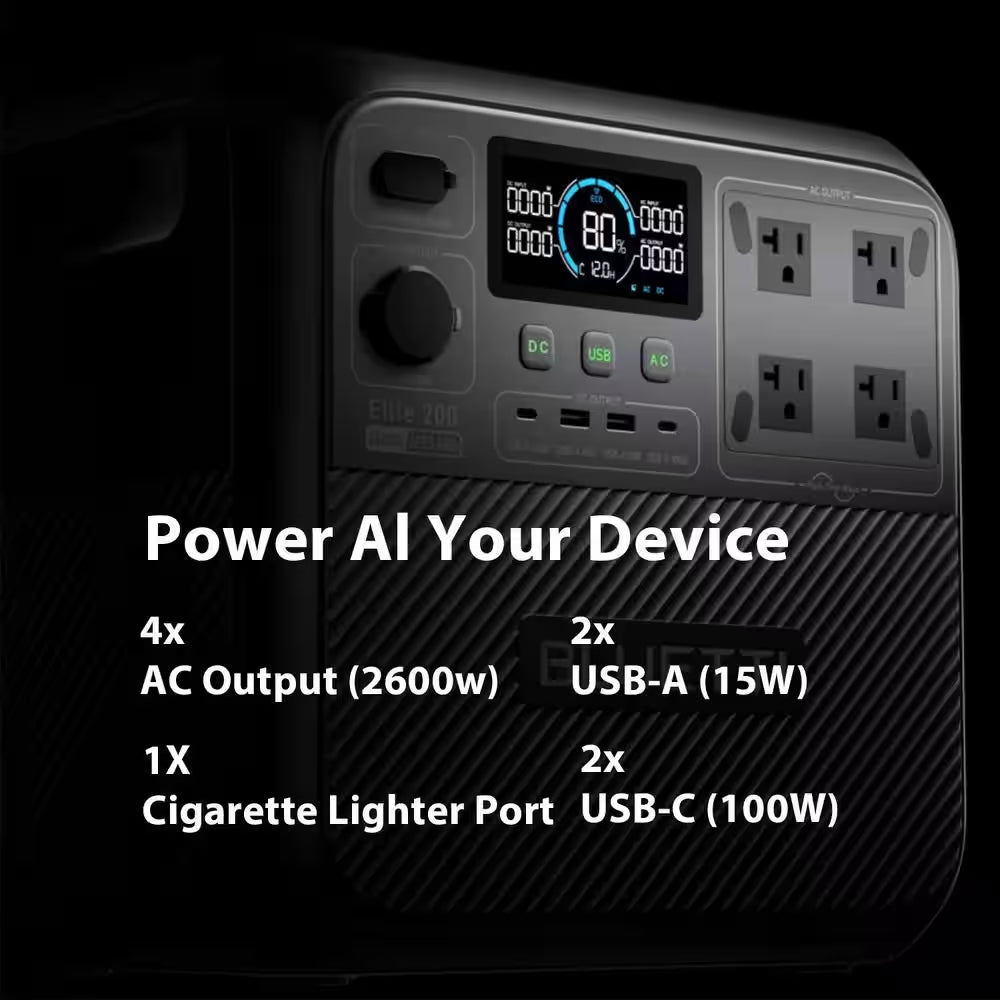 2600W Continuous/3900W Peak Output 2073Wh Push Button Start Portable Solar Generator with 1200W Alternator Charger