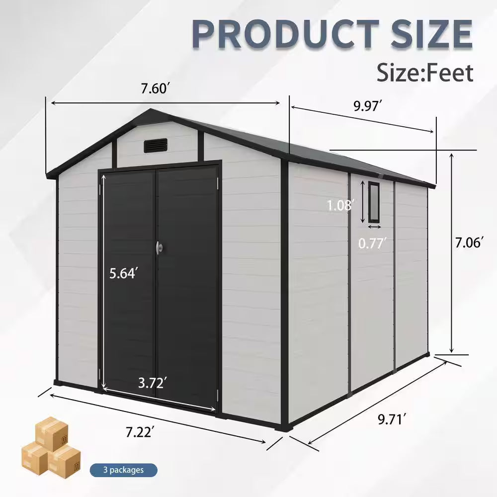 8X10 FT Plastic Outdoor Storage Shed, Lockable Resin Tool Shed with Window and Floor, Beige (80 Sq. Ft.)