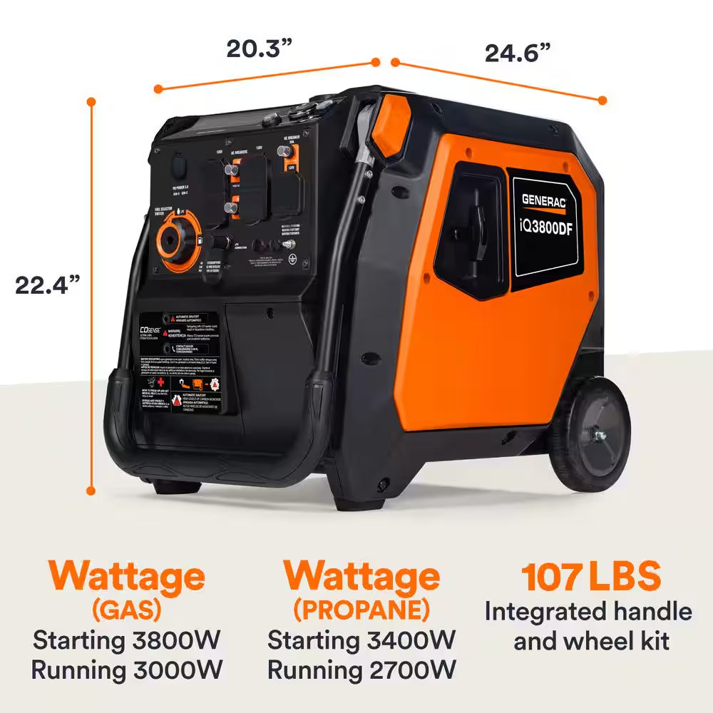 3800/3000-Watt Dual Fuel Inveter Generator, Fully Enclosed Case and Easy-To-Use Electric Start with Battery Included
