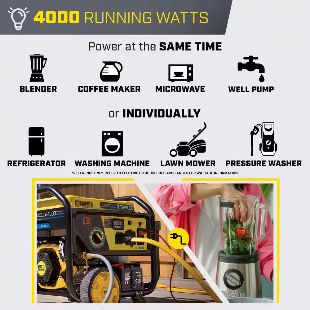 5000/4000-Watt Electric Start Tri Fuel Portable Generator with Free 3-Year Warranty for RV and Home