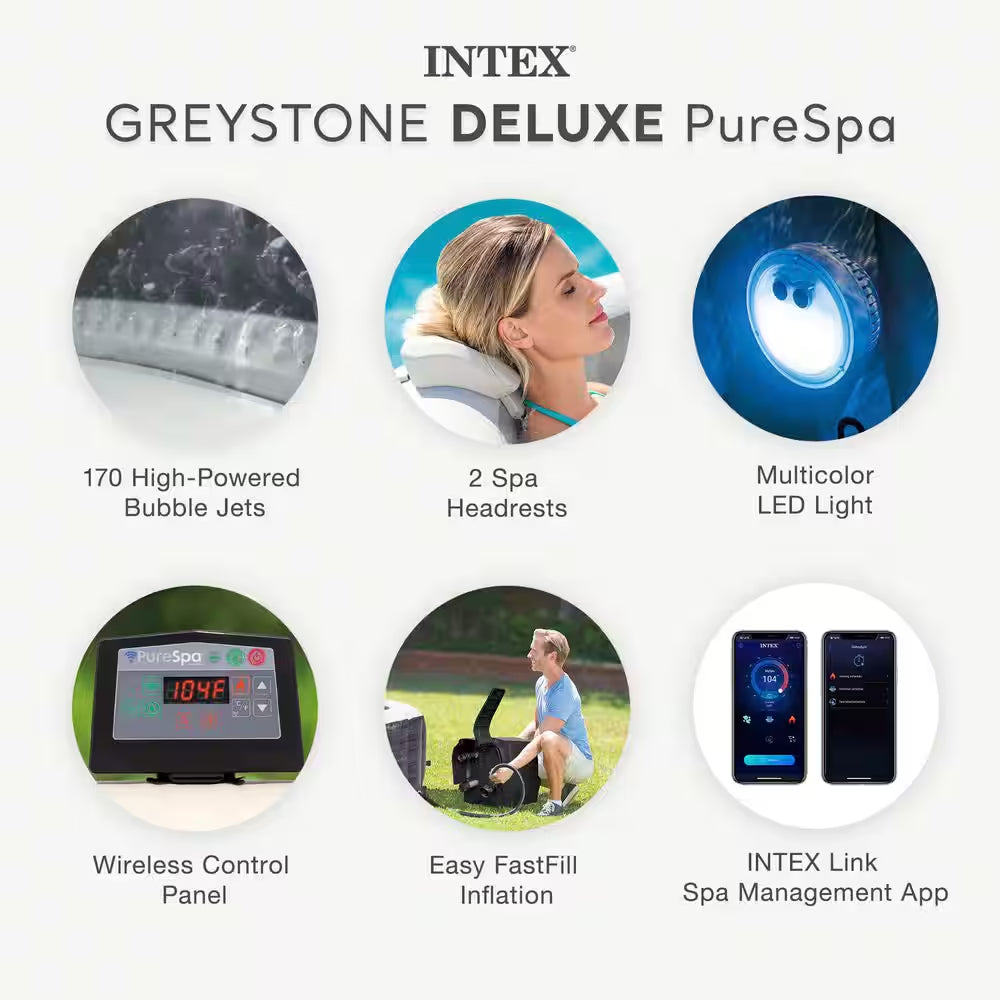 Purespa plus Greystone 6 Person Inflatable Square Hot Tub W/ 170 Airjets