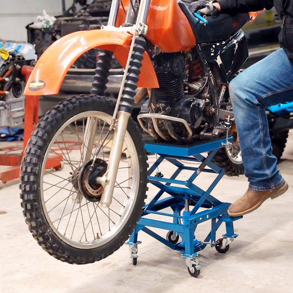 300 Lbs. Hydraulic Motorcycle Scissor Jack Lift Foot Step Wheels for Small Dirt Bikes