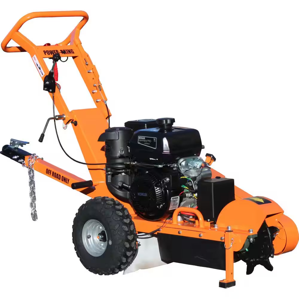 11 In. 14 HP Electric Start Commercial Kohler Gas Powered Stump Grinder with Extra Set of Teeth, Tow Bar, and Hour Meter