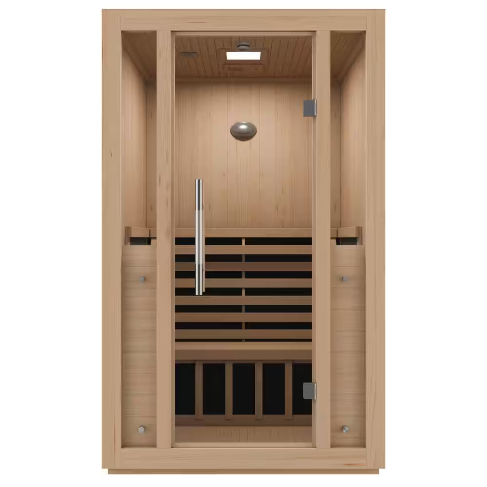 2-Person Indoor Hemlock Wood Carbon FAR Infrared Sauna with Redlight Heating Tube, Touch Control Panel and Bluetooth