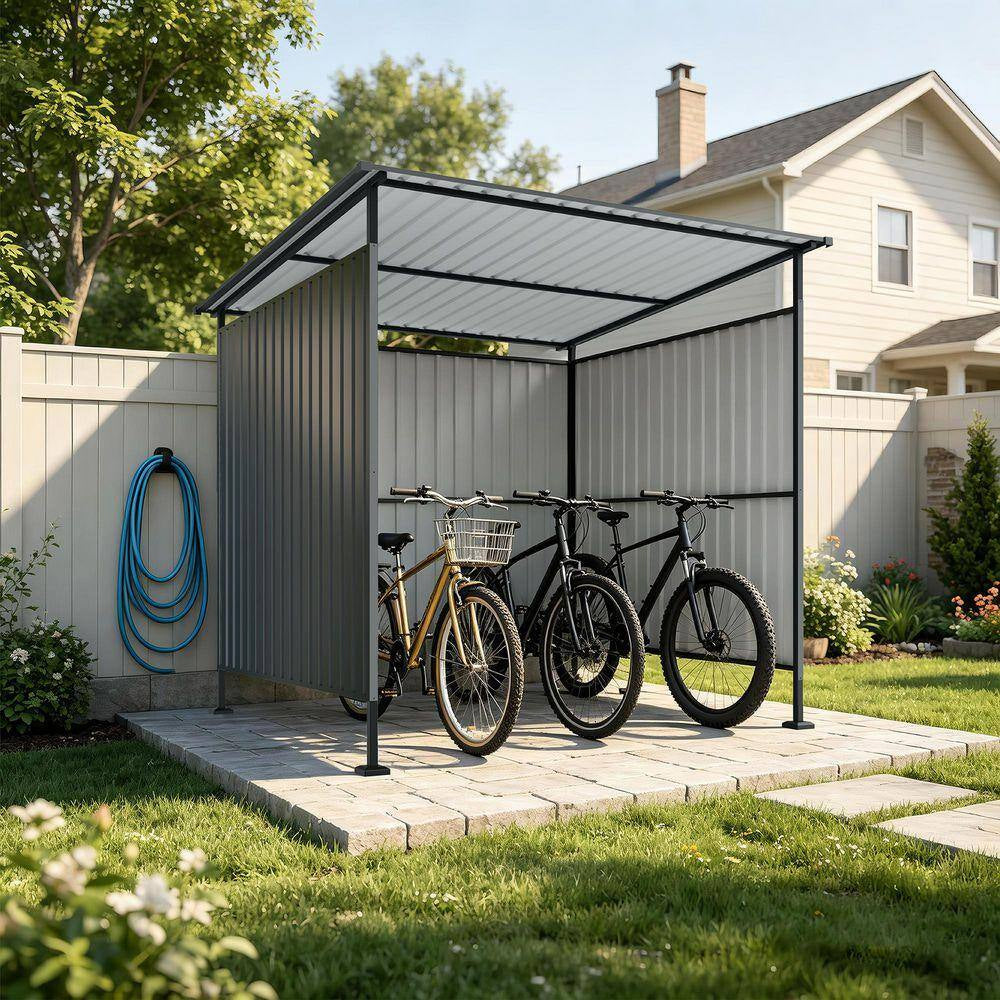 6 Ft.W X 6 Ft.D Metal Shed,Outdoor Pergola W/ Hardtop Roof,Lean-To Metal Grill Gazebo and Bike Storage Shed(36 Sq. Ft.)
