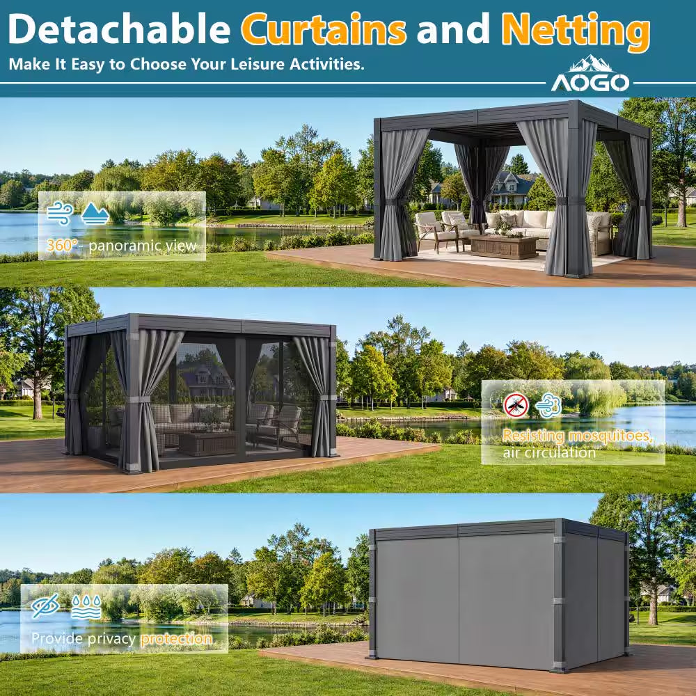 10 Ft. X 12 Ft. All-Weather Aluminum Pergola with Adjustable Louvered Roof