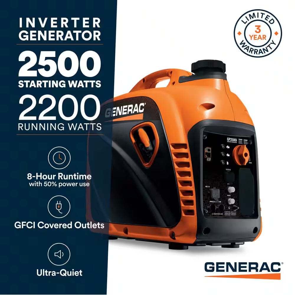 2500 Watt Recoil Start Gasoline Portable Generator Inverter W/ Cosense