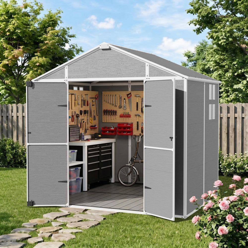 8 Ft. W X 6 Ft. D Plastic Resin Outdoor Storage Shed with Floor (48 Sq. Ft. )