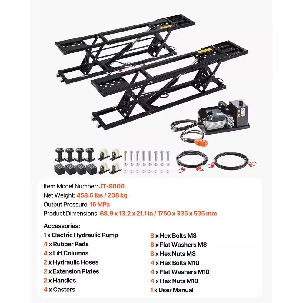 9000 Lbs. Portable Car Lift, Durable Steel Frame with 28 In. Max Height, 120-Volt Power Unit and Rubber Pads for Garage