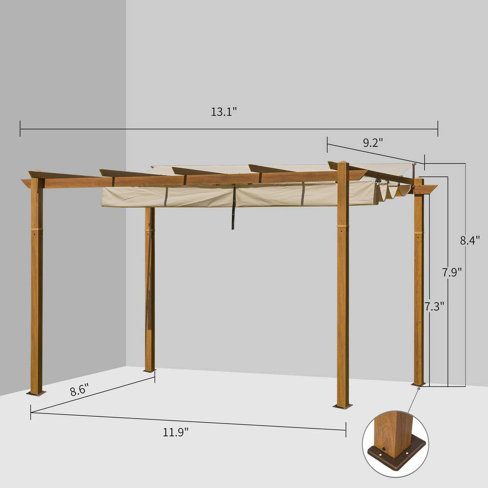 13 Ft. W X 9 Ft. D Aluminum Pergola with Weather-Resistant Retractable Canopy