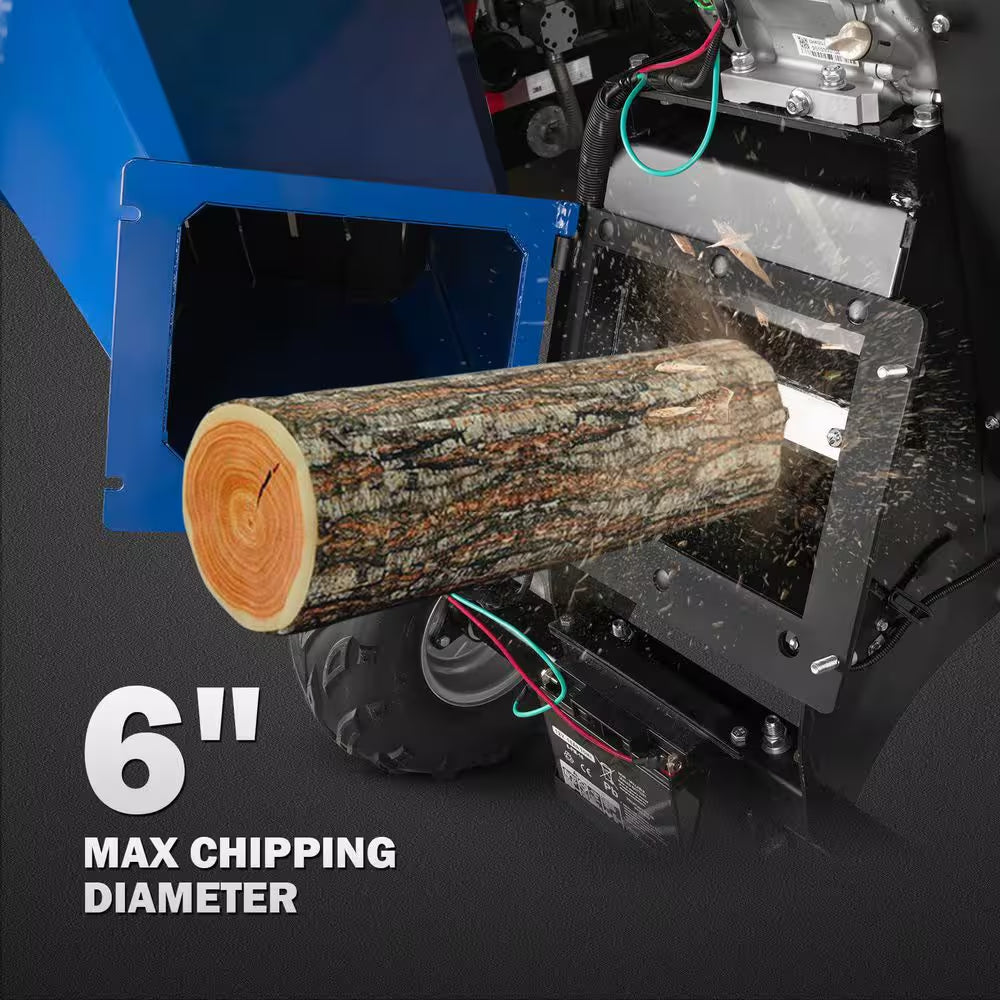 6 In. 15 HP 420 Cc Gas Powered Wood Chipper with E-Start 4-Wheels Towable Shredder Mulcher