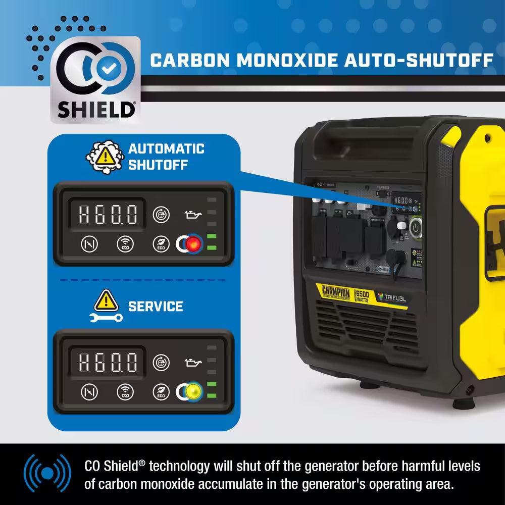 6500/5250-Watt Remote Start Gas, Propane, Natural Gas Tri Fuel Inverter Generator, Free 3-Year Warranty, for RV and Home
