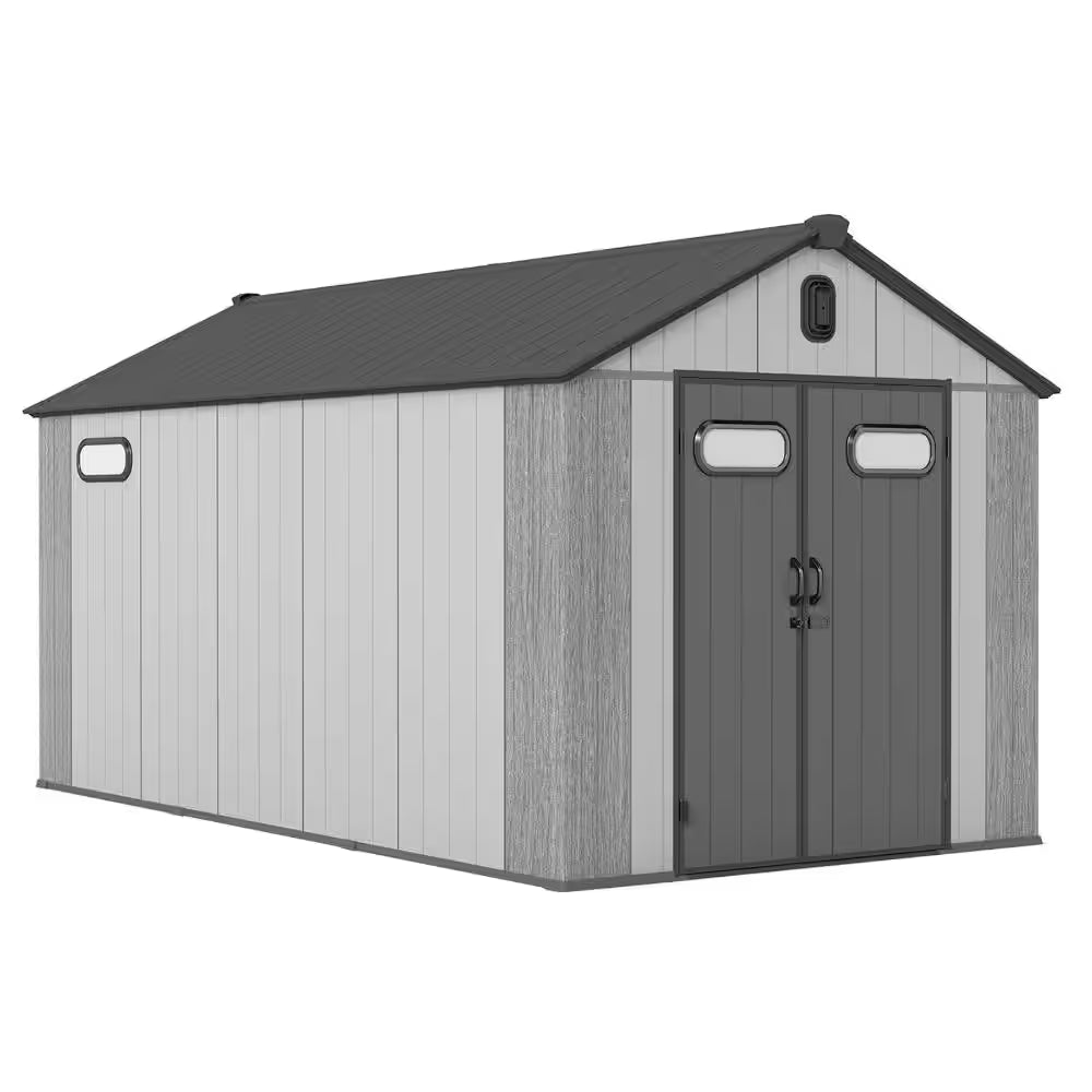 8 Ft. X 16 Ft. Outdoor Resin Patio Storage Shed with Lockable Door, Windows & Vents, Weatherproof, Gray