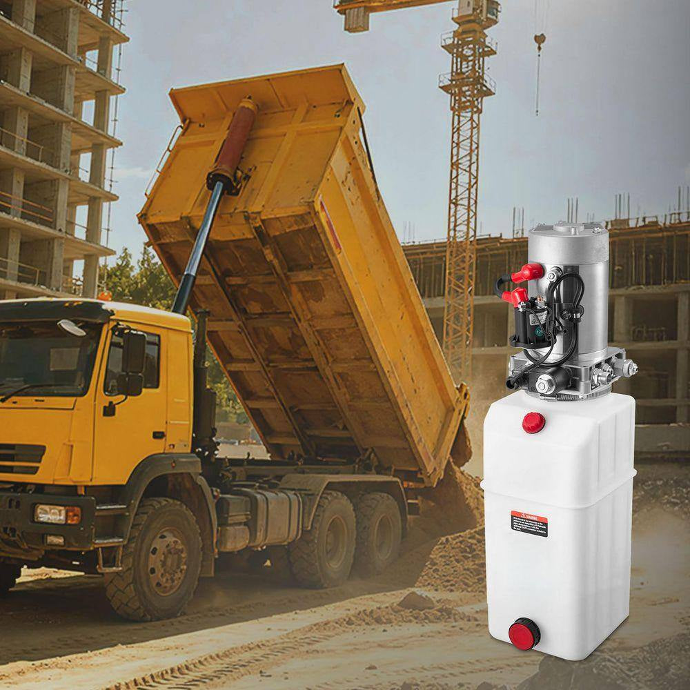6 Qt. Hydraulic Power Unit, Single Acting Dump Trailer Pump, 3200 PSI Max Relief Pressure and 0.91 GPM Flow Rate, White