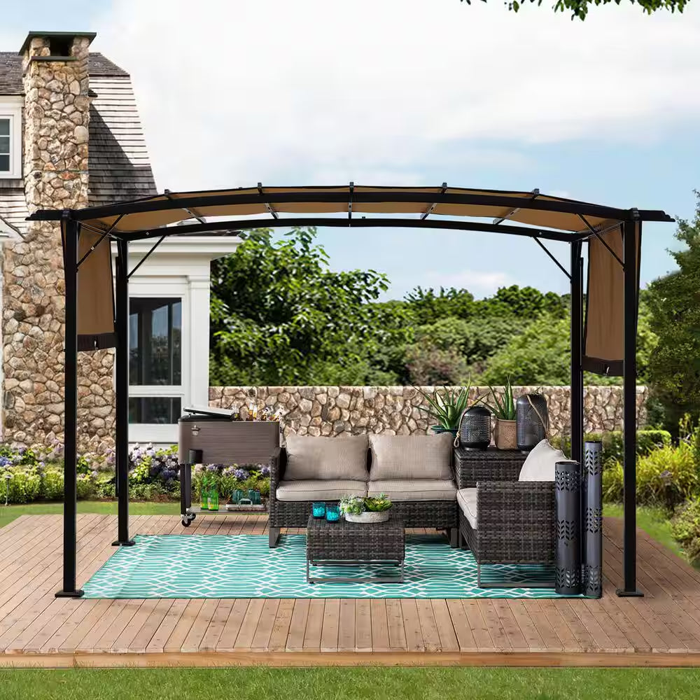 12 Ft. X 9 Ft. Outdoor Pergola Patio Gazebo, Retractable Shade Canopy, Steel Frame Grape Gazebo, Sunshelter Pergola