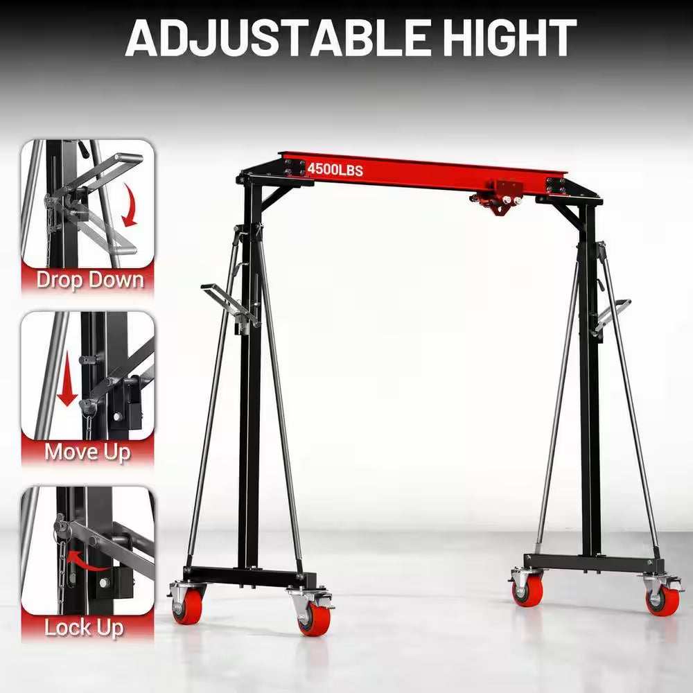 2-Ton Portable Gantry Crane 7.74 Ft. Internal Width Adjustable Height with 2-Ton Manual Trolley for Hoist Applications