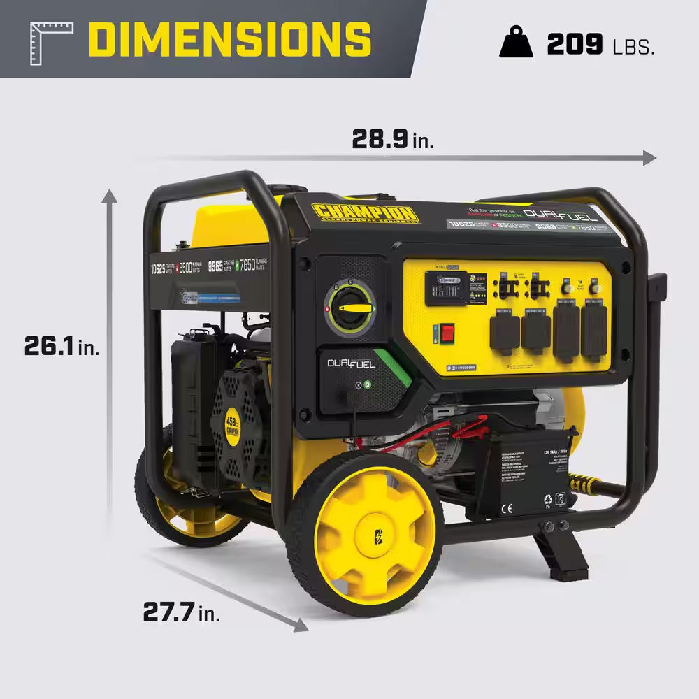 10,625/8500-Watt Electric Start Dual Fuel Portable Generator with Free 3-Year Warranty for Home Backup and Storm Prep