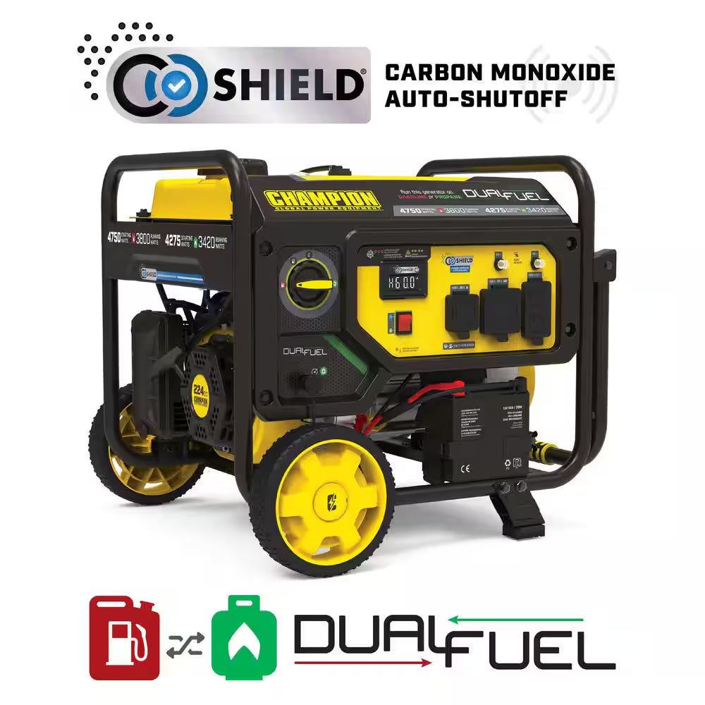 10,625/8500-Watt Electric Start Dual Fuel Portable Generator with Free 3-Year Warranty for Home Backup and Storm Prep