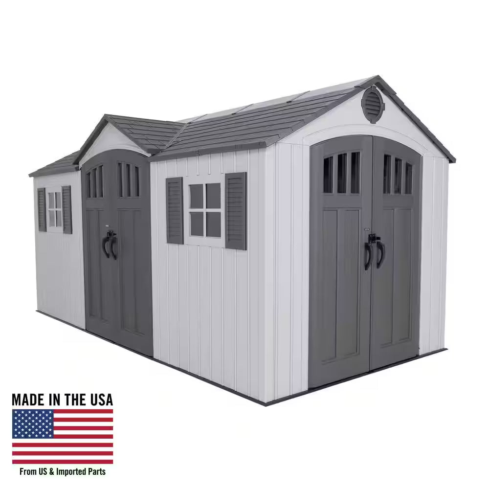 15 Ft. X 8 Ft. Resin Double Door, Dual Entry Storage Shed (109 Sq. Ft.)