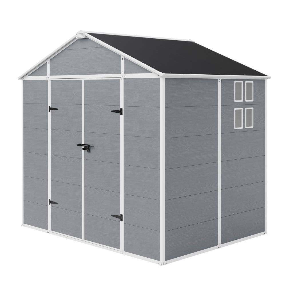 8X6 FT Resin Storage Shed, Outdoor Waterproof Tool Shed with Reinforced Floor, Lockable Door, Window & Vent for Backyard