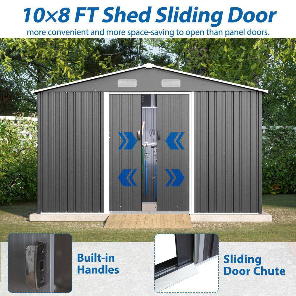 10 X 8' Outdoor Storage Shed, Metal Foundation & Lockable Doors, Tool Shed for Garden, Patio,Backyard Gray(78.78 Sq Ft.)
