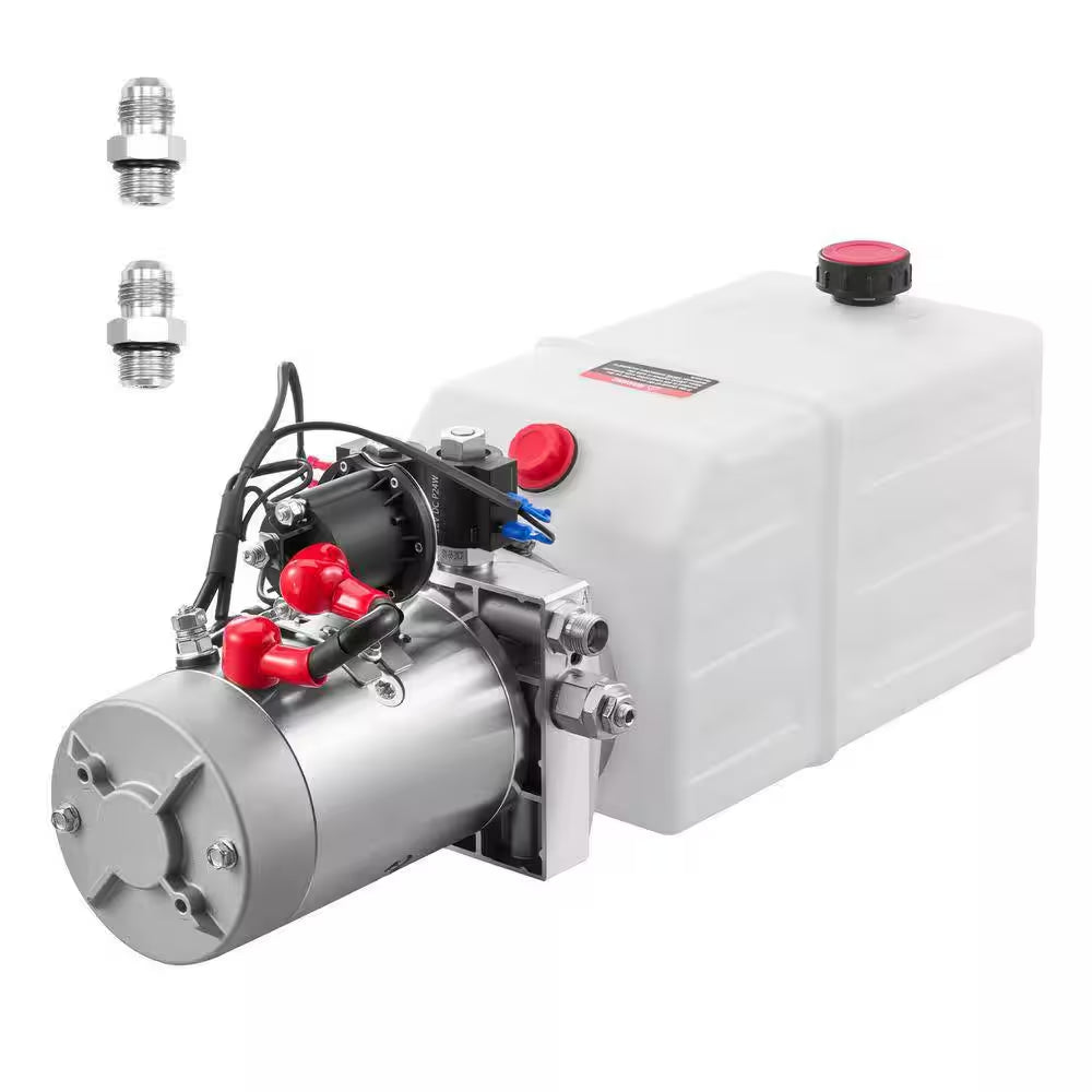 6 Qt. Hydraulic Power Unit, Double Acting Dump Trailer Pump, 3200 PSI Max Relief Pressure and 0.91 GPM Flow Rate, DC 12V