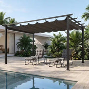 10 Ft. X 13 Ft. Grey Aluminum Outdoor Pergola with Grey Retractable Sun Shade Canopy