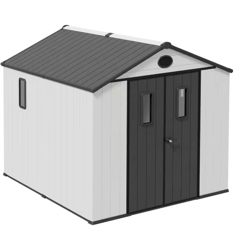 8 X 8 Ft. Gray Plastic Storage Shed Outdoor Resin Storage Cabinet Room with Lockable Door Air Vent Gable Roof for Patio