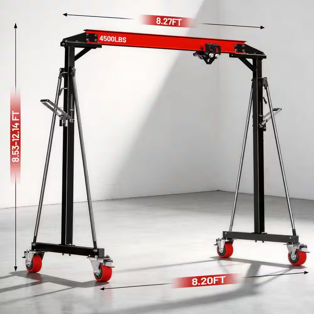 2-Ton Portable Gantry Crane 7.74 Ft. Internal Width Adjustable Height with 2-Ton Manual Trolley for Hoist Applications