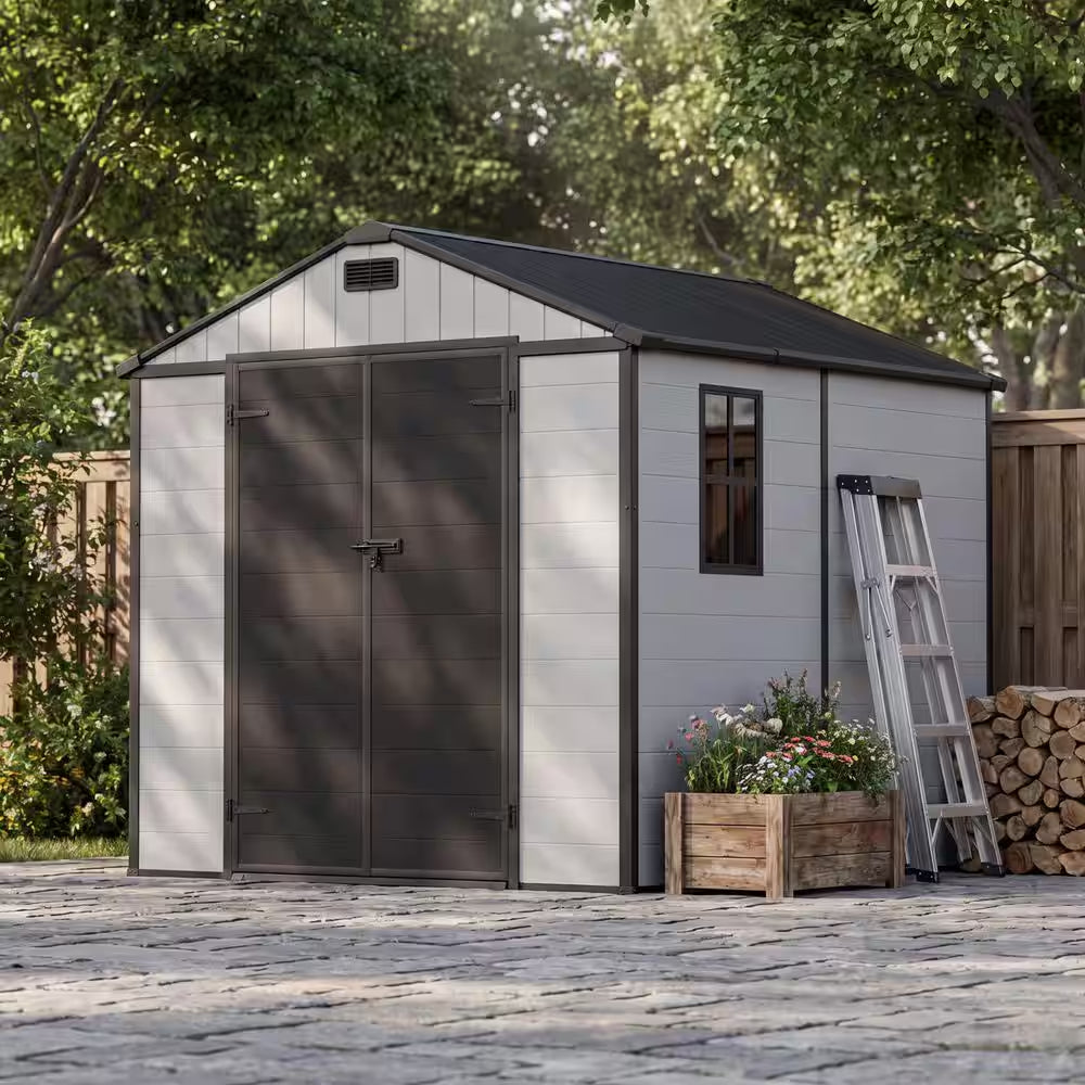 8 Ft. W X 12 Ft. D Plastic Outdoor Storage Shed with Floor, Resin Shed with Window and Lockable Door (96 Sq. Ft. )