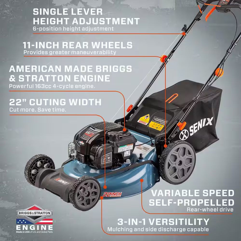 22 In. 163Cc 4-Cycle Briggs & Stratton Engine Gas Self-Propelled Lawn Mower with 3-In-1 Mulching Bagging Side Discharge