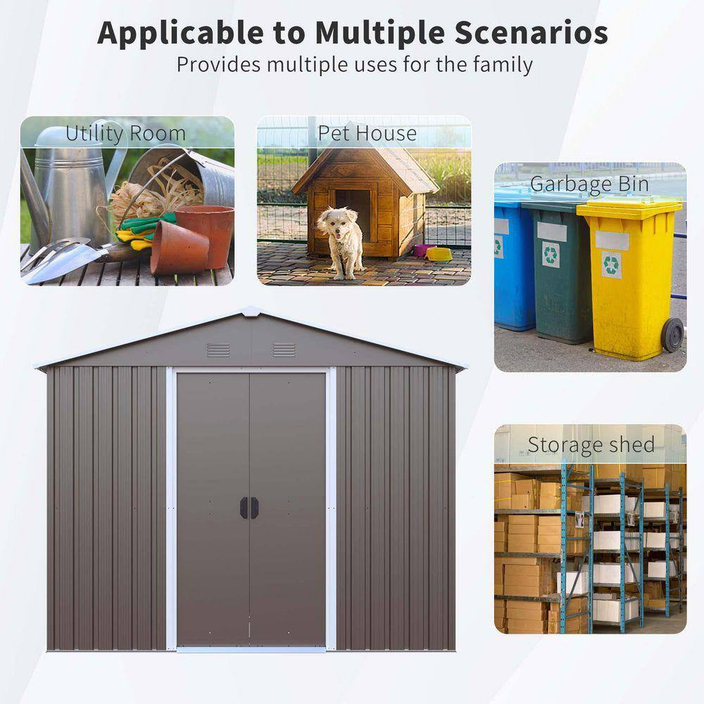 8 Ft.W X 4 Ft.D Outdoor Metal Storage Shed, Tool House with Window, Metal Foundation, Patio Yard Lawn, Gray (30 Sq. Ft.)