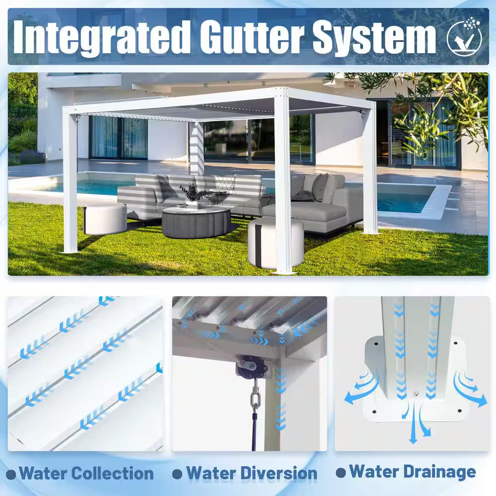 16 Ft. W X 12 Ft. D Aluminum Pergola with Two Adjustable Roof