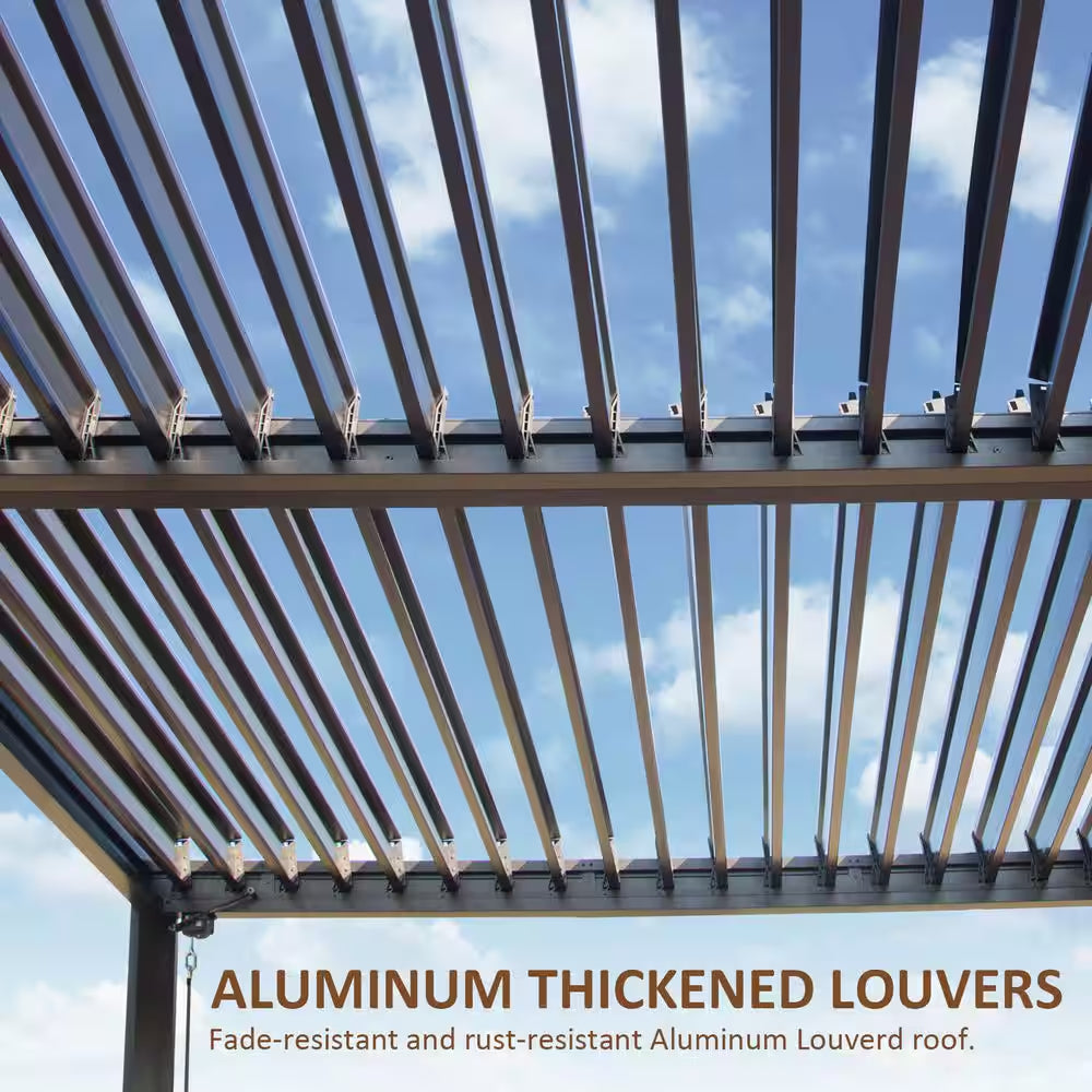 10 Ft. X 20 Ft. Brown Aluminum Metal Louvered Pergola