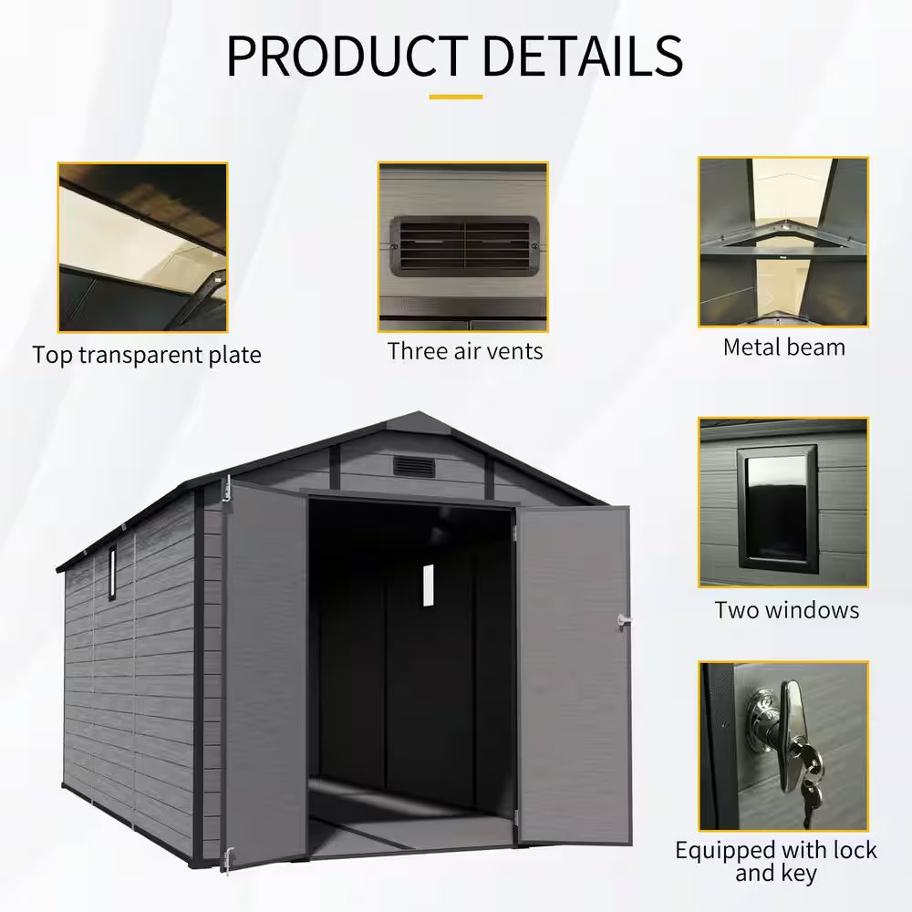 14 Ft. W X 8 Ft. D Plastic Outdoor Storage Shed - Lockable Resin Tool Shed with Window and Floor (112 Sq. Ft. )