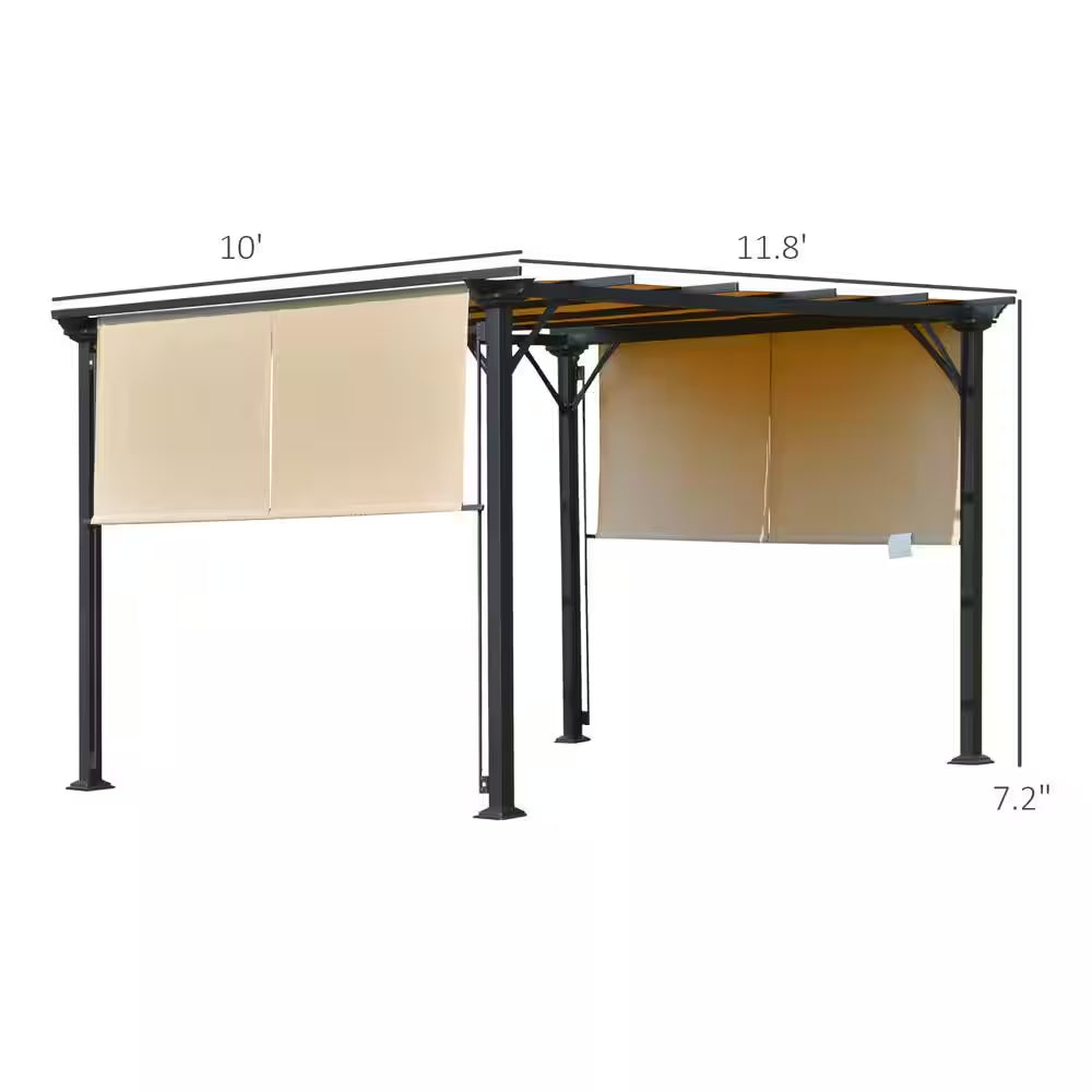 12 Ft. X 10 Ft. Steel Patio Gazebo Pergola with Slideable Canopy Roof/Walls and Uv-Resistant Material