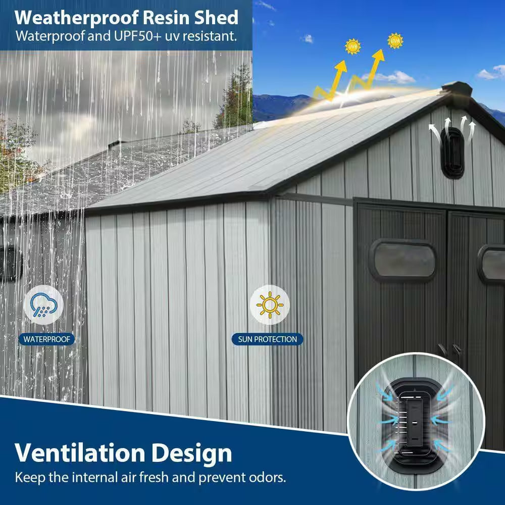 8 Ft. W X 16 Ft. D Resin Garden Outdoor Storage Shed with Carpet for Tools, Lawn Mower, Patio, Backyard 128 Sq. Ft.
