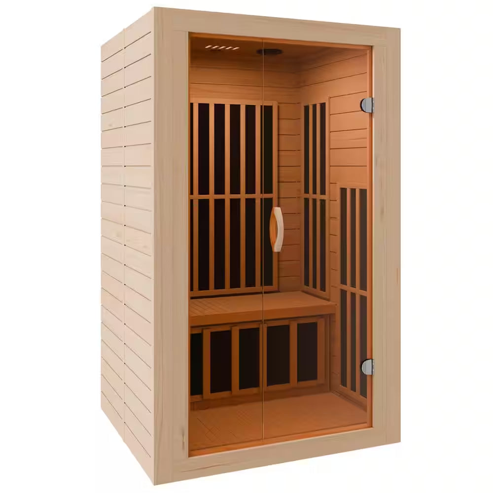 S14HD Series 2-Person Indoor Hemlock Wooden Carbon FAR Infrared Home Sauna Room with LED Touch Control Panel and Heater