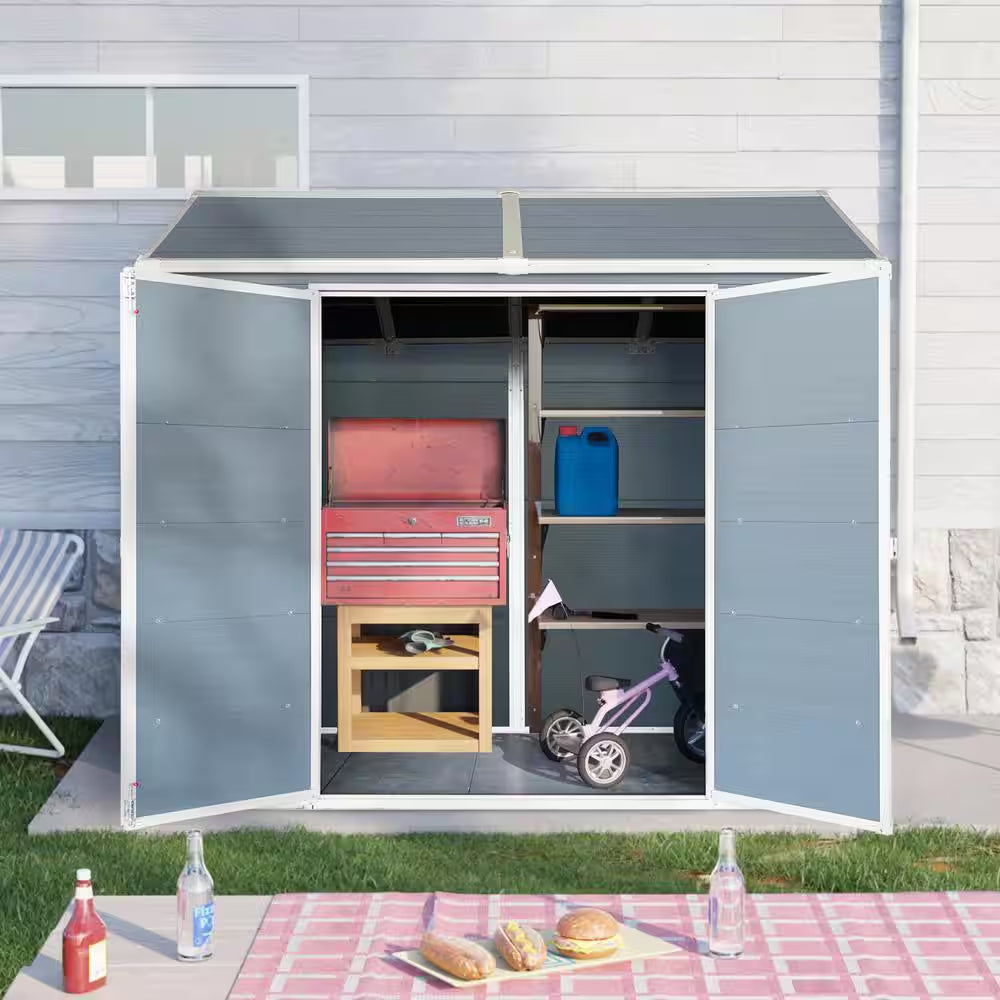 8 Ft. W X 4 Ft. D Gray Resin Outdoor Storage Shed with 2-Windows and Door, Plastic Shed with Floor (32 Sq. Ft.)