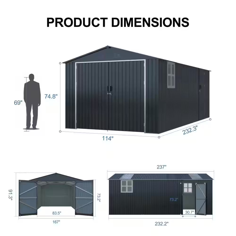 Outdoor Storage Shed 20X10 FT, Metal Garden Shed Backyard Utility Tool House Building with Window 2 Doors and 4 Vents Fo
