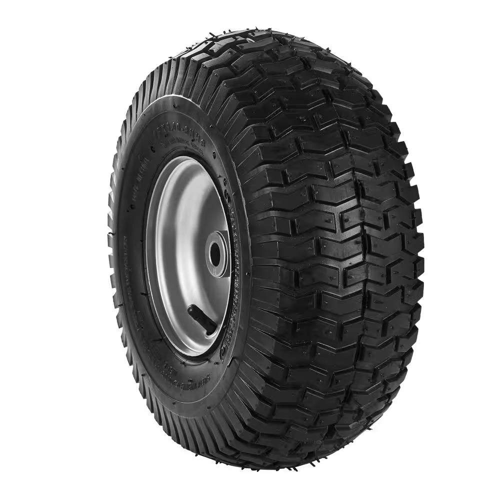 Lawn Mower Tires 15X6-6 in 2-Pack Turf Pneumatic 3 in Centered Hub 3/4 in Bushing 16 Adapters 400 Lb/Wheel
