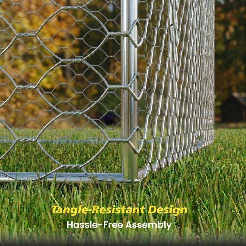 10 Ft.W X 20 Ft.D Outdoor Metal Shed Dog Kennel W/Canopy,Built-In Elevated Feeding Bowls,Escape-Proof(200 Sq.Ft.)