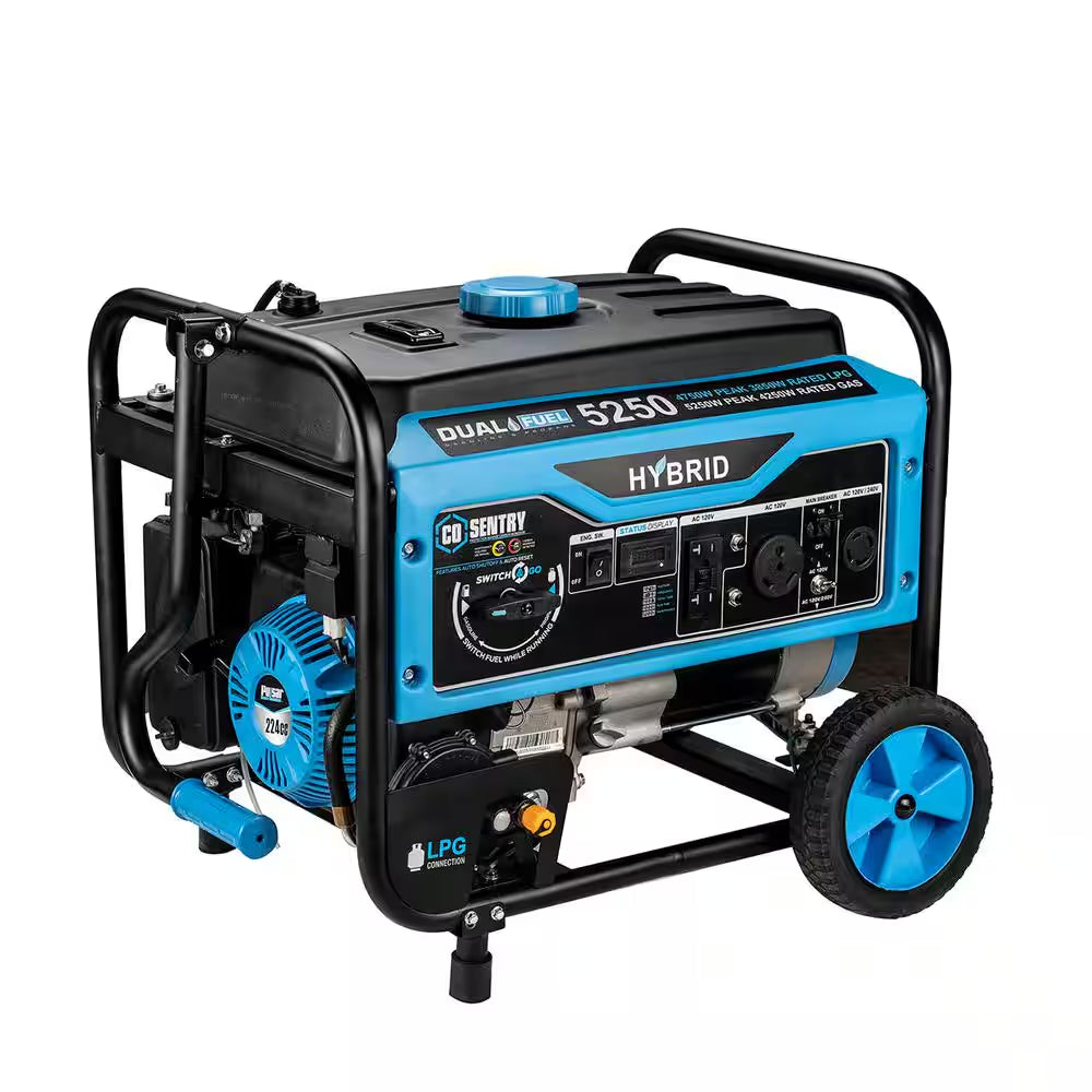 7,750/6,250 -Watt Dual-Fuel Gasoline and Propane with Push to Start Portable Home Power Generator, CO Shutoff