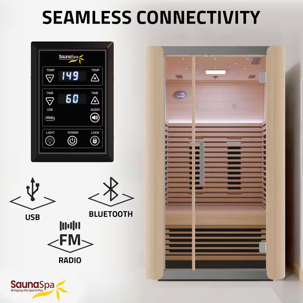 Full Spectrum 2-Person Infrared Indoor Sauna with Full Range Near, Mid, and Far Infrared Panels and Wifi Control