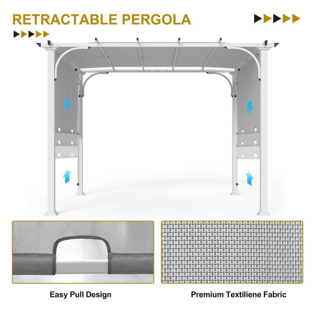 Steel Outdoor Patio Pergola with Retractable 10 Ft. X 10 Ft. Textilene Canopy Shade for Backyard, Garden and Lawn, Gray